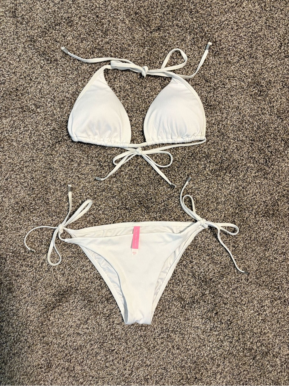 NWOT Victoria’s Secret White Ribbed String Bikini Two-Piece Swimsuit